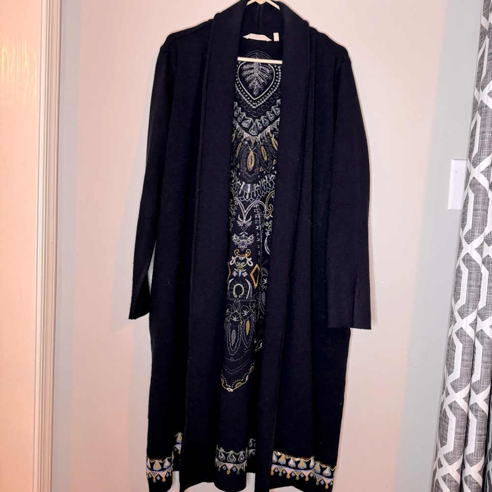 Soft Surroundings Embroidered Long Jacket Sweater Cardigan Beaded Women’s Large